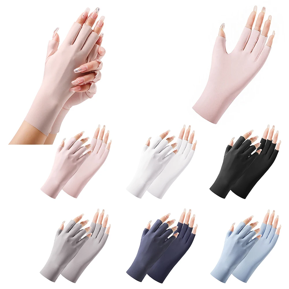 Top Trends: 2022 Summer Anti-uv Fingerless Gloves Semi-finger Driving Glove Ice Silk Half Fingers Gloves Sunscreen Breathable Thin Mittens Shoppable Styles