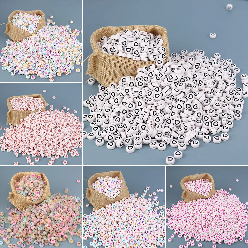 Top Trends: 100 / 200pcs 4x7mm Colorful Flat Round Star Love Heart Acrylic Beads Loose Beads Accessories For Jewelry Making DIY Handmade Shoppable Styles