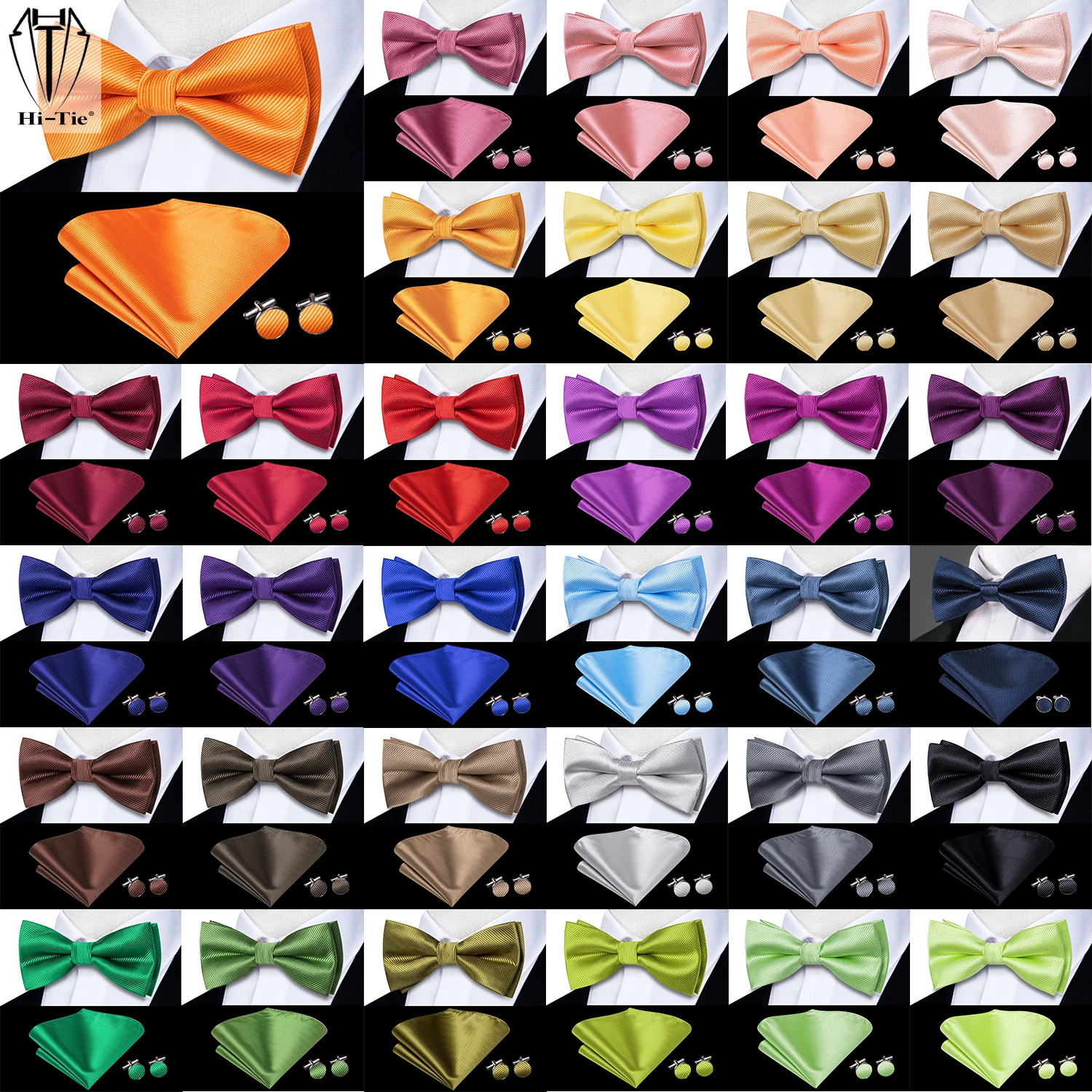 Top Trends: Dropshipping Solid Silk Mens Bow Tie Hanky Cufflinks Set Pre-tied Butterfly Knot Bowtie Wholesale For Male Wedding Business Shoppable Styles