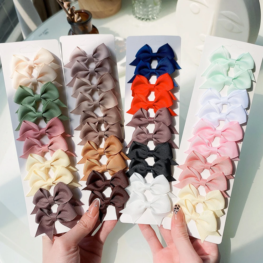 Top Trends: 10Pcs / Set New Solid Ribbon Bowknot Hair Clips For Cute Baby Girls Handmade Bows Hairpin Barrettes Headwear Kids Hair Accessories Shoppable Styles