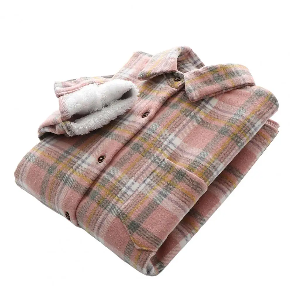 Top Trends: Windproof Beautiful Women Winter Warm Blouse Woolen Plaid Shirt Jacket Soft Woolen Shirt Patch Pocket Outerwear Shoppable Styles