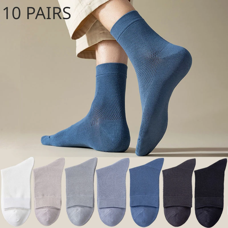 Top Trends: 10 Pair Mens Pure Cotton Socks Mesh Crew Thin Breathable Antibacterial Deodorant Casual Long Mid Tube Dress Socks Spring Summer Shoppable Styles