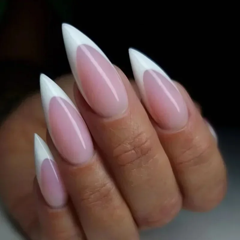 Top Trends: 24Pcs French False Nails Almond Fake Nails With Glue Press On White Edge Design Wearable Simple Ins Pink Stiletto Nail Tips Shoppable Styles - Image 3