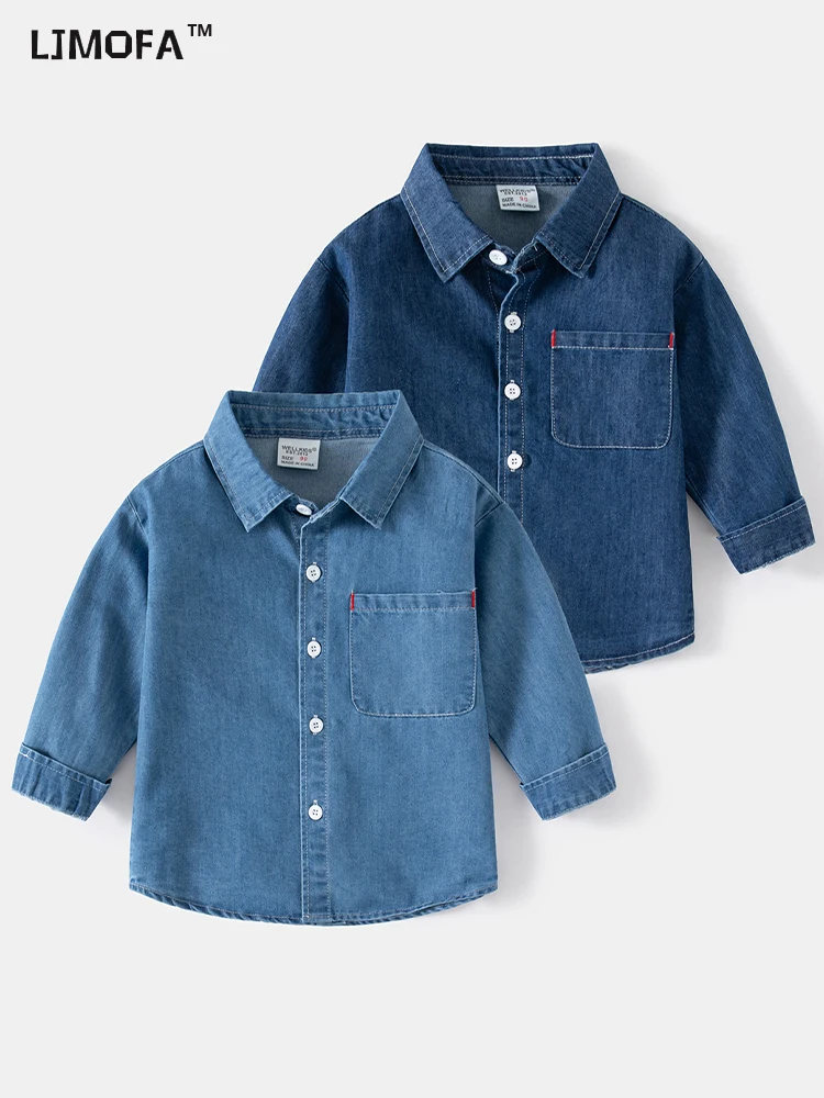 Top Trends: LJMOFA 2-8Y Kids Boys Denim Shirts Toddler Solid Color Blue Casual Long Sleeve Pocket Cowboy Tops Children Fashion Outfits D427 Shoppable Styles