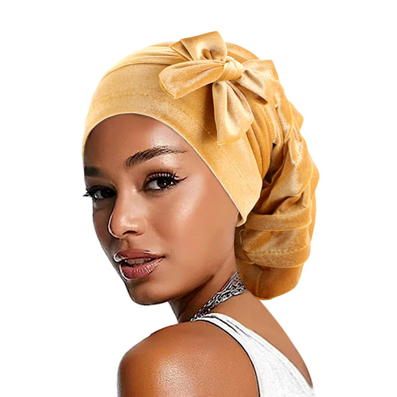 Top Trends: New Women Velvet Rasta Turban With Ribbon Head Wrap Beanie Hair Loss Chemo Slouchy Baggy Cap Bonnet African Nigerian Headwear Shoppable Styles