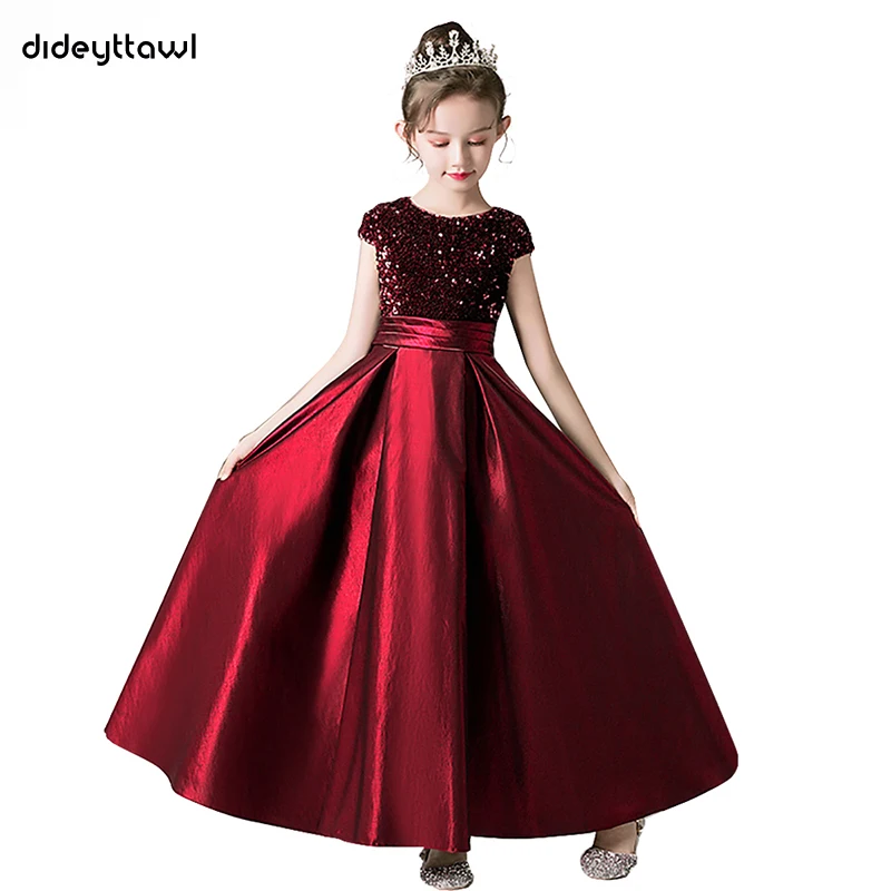 Top Trends: Dideyttawl Navy Blue Satin Sequin Girl Dresses Formal Princess Gown Party Dress For Girls Junior Concert Birthday Shoppable Styles