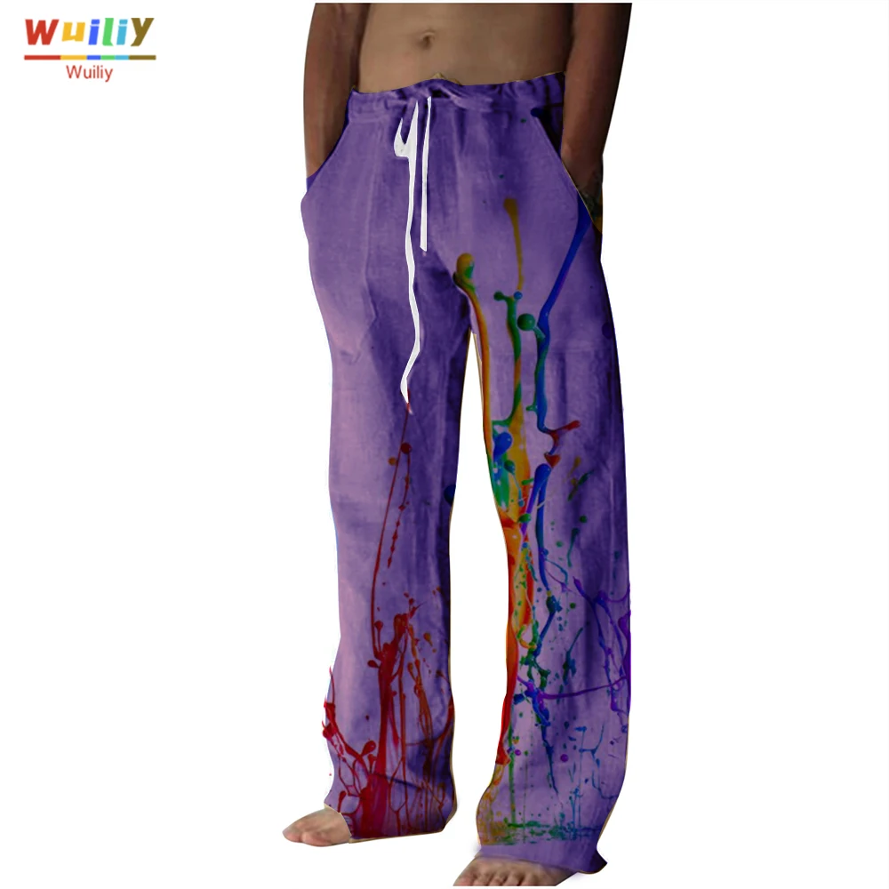 Top Trends: Men's Pigment Straight Trousers 3D Print Elastic Drawstring Design Front Pocket Pants Beach Rainbow Color Graphic Prints Comfort Shoppable Styles - Image 3