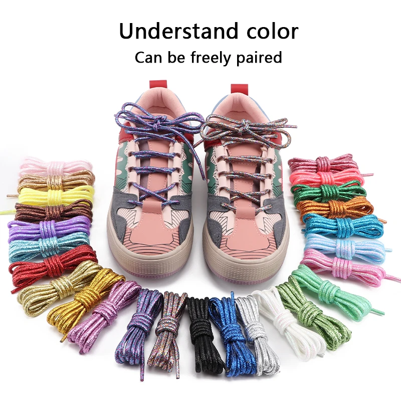 Top Trends: 1Pair Round Colorful Shoelace Glitter White Shoelaces Of Sneakers Metallic Shiny Gold Silver Flat Shoe Laces Sports Runnin Lace Shoppable Styles