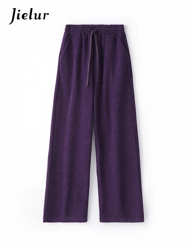 Top Trends: Jielur Purple New Elastic Waist Women's Pants Slim Straight Casual Chic Pockets Drawstring Simple Fashion Female Wide Leg Pants Shoppable Styles - Image 6