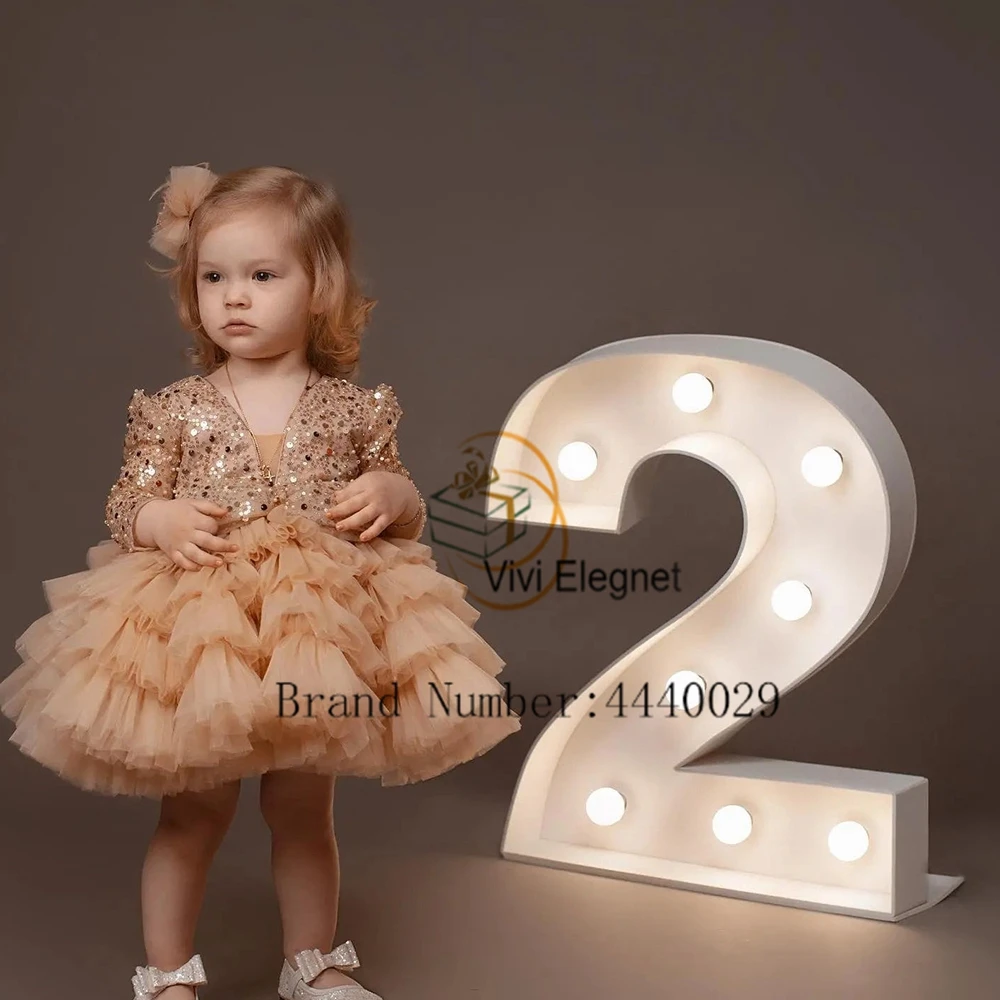 Top Trends: Champagne V Neck Flower Girls Dresses With Sequined 2023 New Tiered Christmas Gowns Summer New Zipper Back فلور فتاة اللباس Shoppable Styles