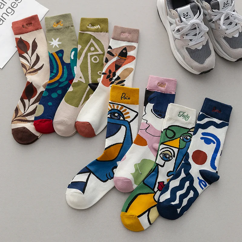 Top Trends: Personality Tide Socks Fashion Ins Trend Graffiti Sports Couple Socks In The Tube Letter Embroidery Cotton Socks Shoppable Styles