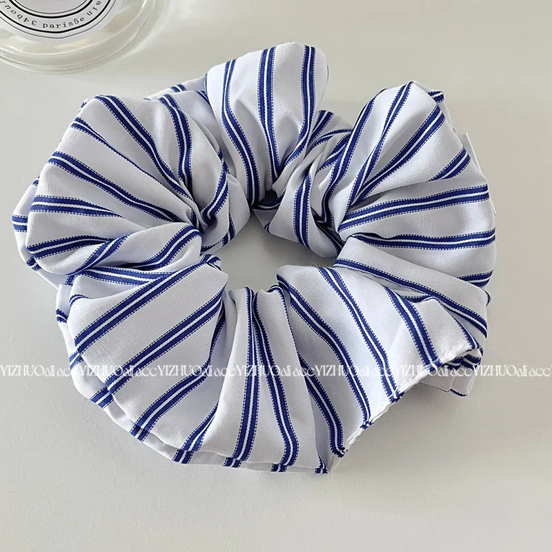 Top Trends: Solid Color French Style Blue Scrunchies For Hair Stripe Hairties For Girls And Women Chic Fashion Hair Accessories Shoppable Styles - Image 2