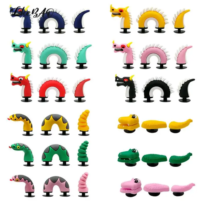 Top Trends: 3PC / Set Spoof Cartoon China Dragon PVC Hole Shoe Charms Unisex Gift Fit Croc Snake Decorations Buckle DIY Funny Shoe Accessories Shoppable Styles