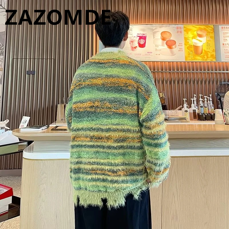 Top Trends: ZAZOMDE Fashion Y2K Cardigan Sweater Contrast Color Striped Sweater V-neck Single Breasted Knitwear Coat High Street Tops Winter Shoppable Styles - Image 6