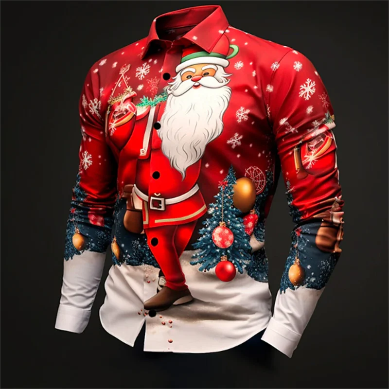 Top Trends: Santa Claus Christmas Tree Casual Men's Shirt For Daily Outing Autumn And Winter Cuffed Long-sleeved Four-way Stretch Shirt Shoppable Styles