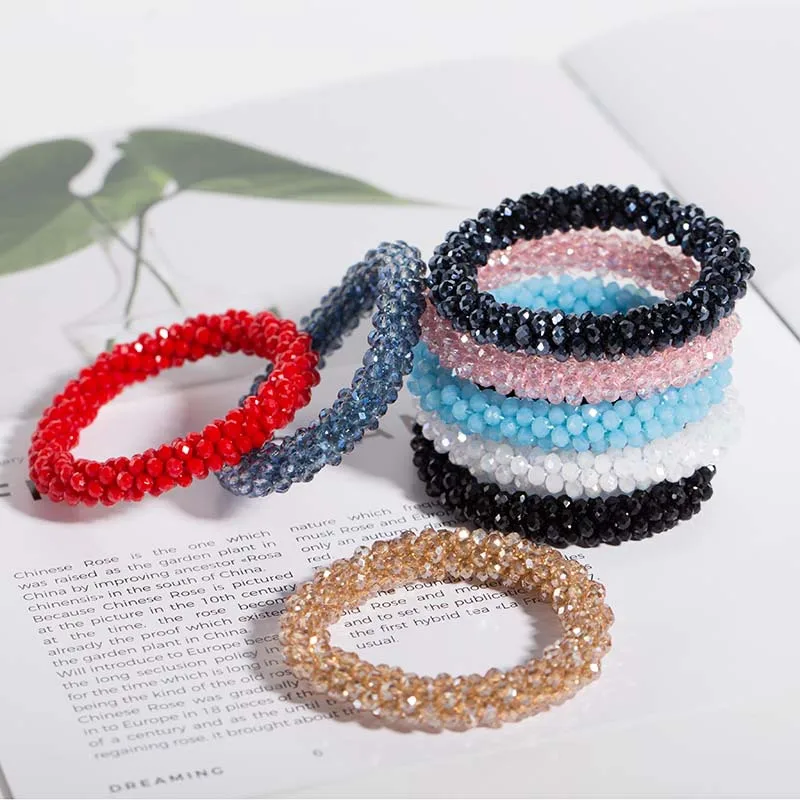 Top Trends: Fashion Crystal Beads Hair Rope For Women Ponytail Scrunchies Elastic Hair Bands Beaded Rubber Hairband Hair Accessories Shoppable Styles