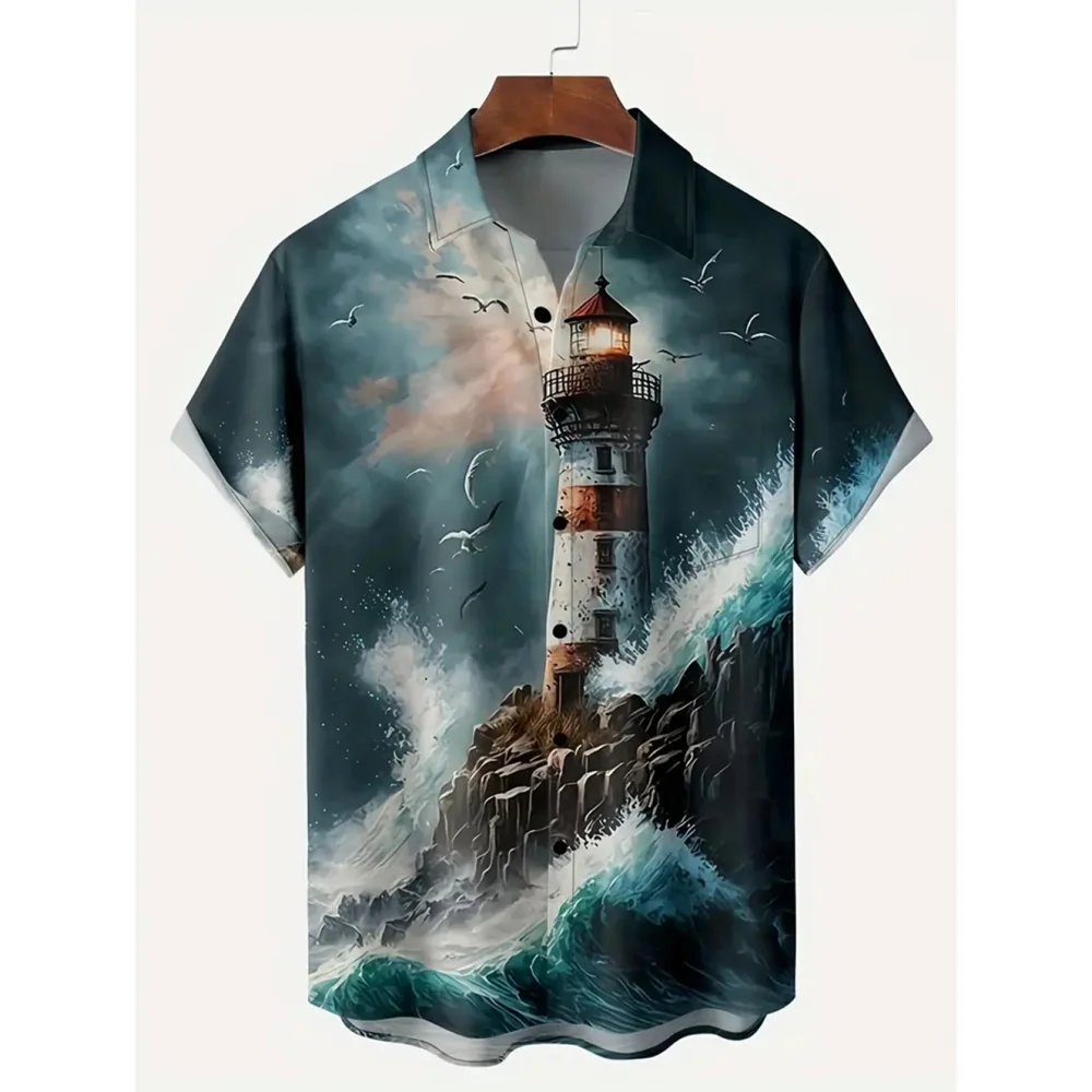 Top Trends: Lighthouse Men'S Shirts Summer 3d Print 2023 Casual Fashion Hawaiian Shirts Man Street Button Short Sleeves Male Clothes Top Tee Shoppable Styles