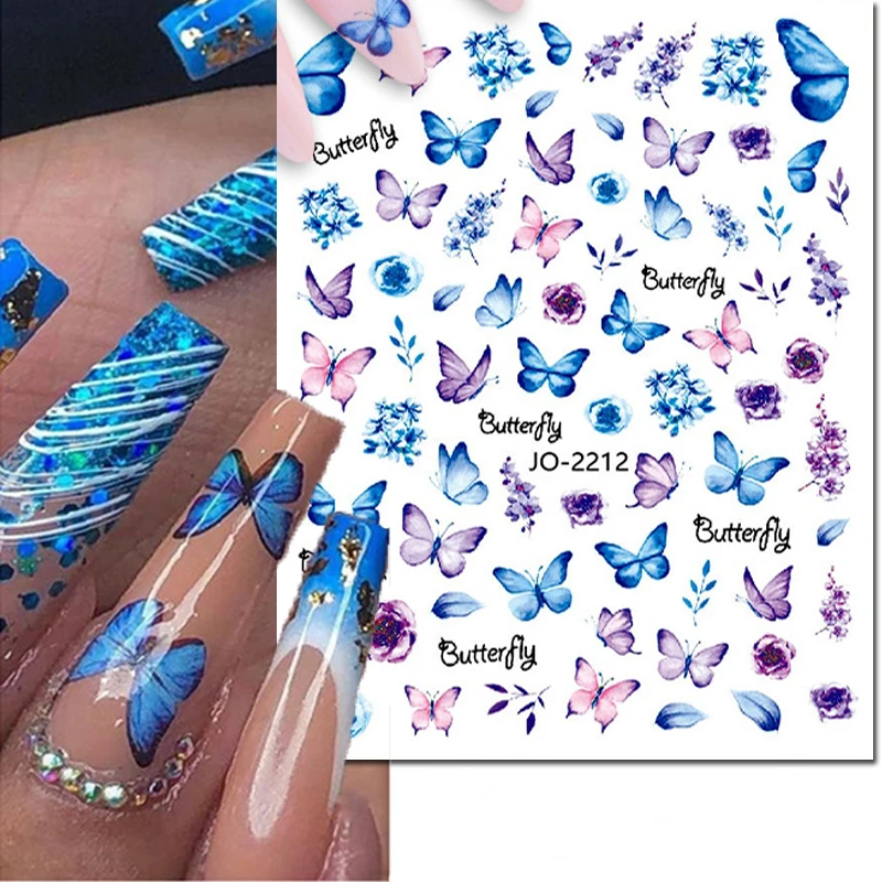 Top Trends: 3d Nail Art Decals Pink Green Purple Colors Butterflys Adhesive Sliders Nail Stickers Decoration For Nail Tips Beauty Shoppable Styles