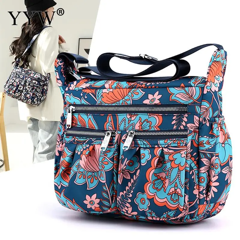 Top Trends: Large Capacity Nylon Women's Floral Pastoral Shoulder Bag Casual Waterproof Messenger Purse Ladies Travel Totebag Mother Handbag Shoppable Styles