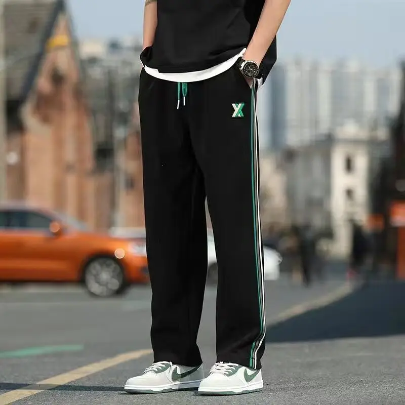 Top Trends: Autumn Korean High Street Youth Boys&#039; Sports Casual Pants Trend Letter Elastic Waist Drawstring Pockets Loose Straight Trousers Shoppable Styles