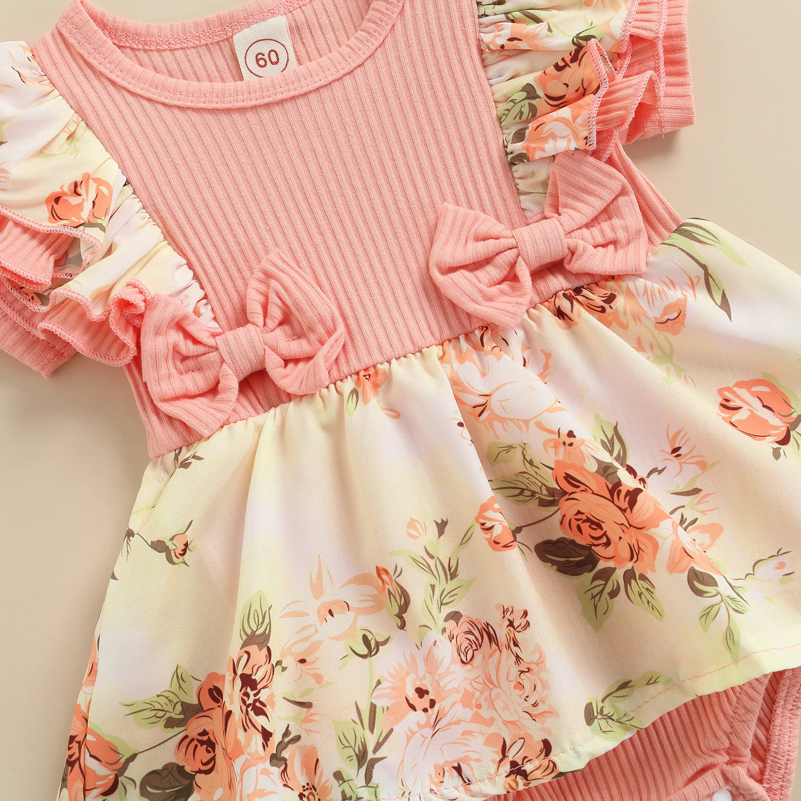 Top Trends: Baby Girls Ruffle Decoration Flying Sleeve Ribbed Romper Dress Bowknot Headband Flower Pattern Sweet Style Summer 2pcs Clothing Shoppable Styles - Image 4