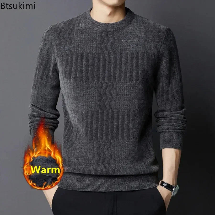 Top Trends: 2024 Men's Casual Warm Sweater Autumn Winter Solid Plush And Thicken Pullovers Male Knitted Sweater Tops Versatile Mens Clothes Shoppable Styles