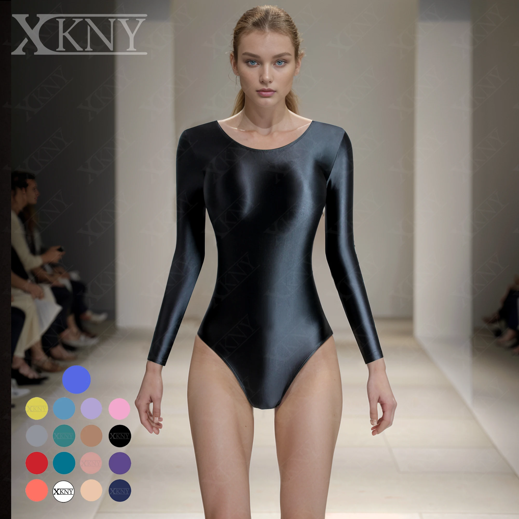 Top Trends: XCKNY One Piece Sexy Tights Glossy Smooth High Fork Long Sleeve Swimsuit Yoga Sportswear Solid Color Gymnastic Suit Shoppable Styles