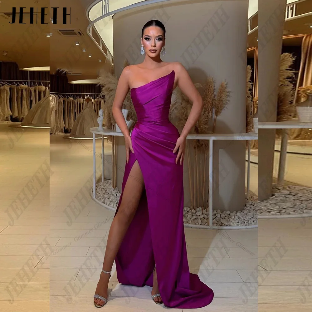 Top Trends: JEHETH Sexy Purple Evening Gowns For Woman Strapless Sleeveless Satin Prom Party Dress Side Split Mermaid Vestidos De Gala 2023 Shoppable Styles