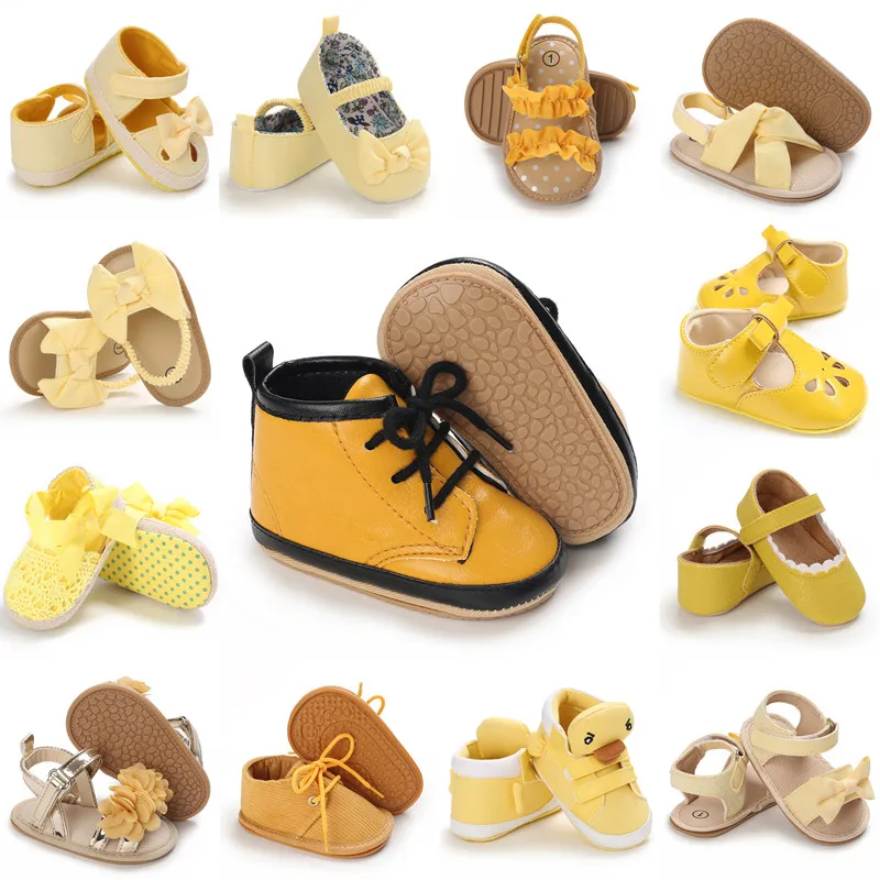 Top Trends: Yellow Newborn Baby Shoes Baby Boy Girl Shoes Girl Classic Bowknot Rubber Sole Anti-slip PU Shoes First Walker Toddler Shoes Shoppable Styles