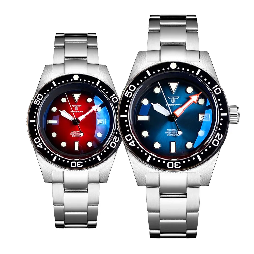 Top Trends: Tandorio AR Sapphire 62mas Diving Mechanical Watch Men Sunburst Red / Blue Dial NH35 Movt Steel Bracelet 120click Bezel Reloj 200M Shoppable Styles