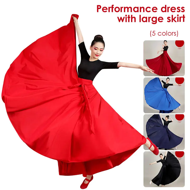 Top Trends: 540 / 720 Degree Flamenco Skirt Women Spanish Dance Skirt Belly Dance Practice Dress Big Swing Skirt Performance Gypsy Skirt Shoppable Styles