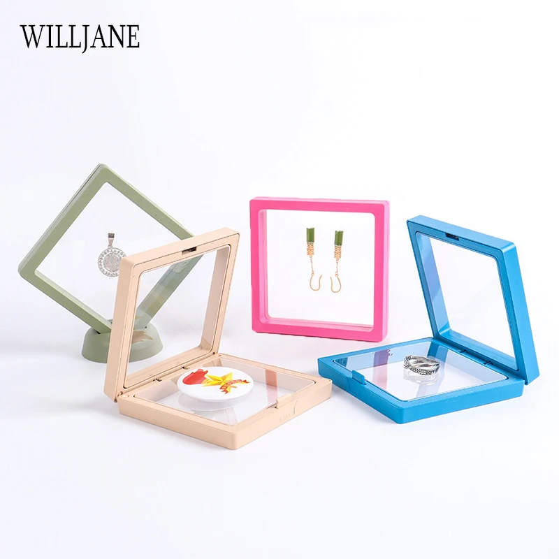 Top Trends: Transparent PE Film Jewelry Storage Box Color 3D Floating Display Frame Coin Dustproof Exhibition Ring Earrings Organizer Case Shoppable Styles