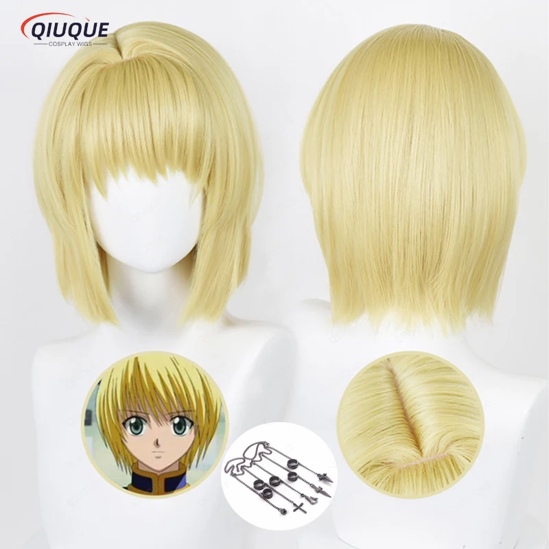 Top Trends: Anime Hunter X Hunter Kurapika Cosplay Wig Light Golden Short Heat Resistant Synthetic Hair Halloween Wigs + Wig Cap Shoppable Styles