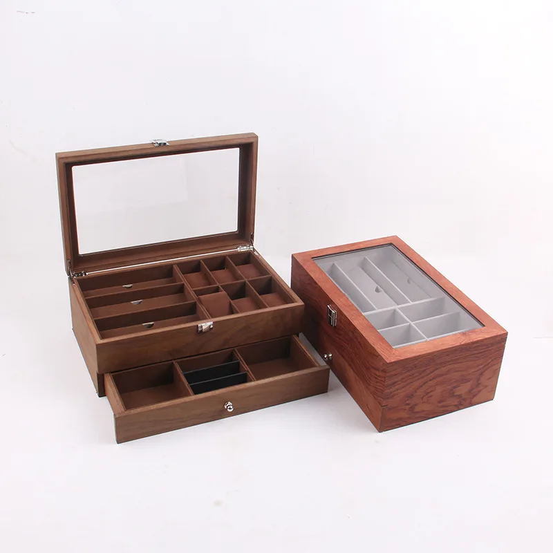 Top Trends: 8 / 12 Grids Wooden Glasses Storage Box Case Wine Red Piano Finish Wood Double-deck Jewelry Sunglasse Display Organizer Holder Box Shoppable Styles