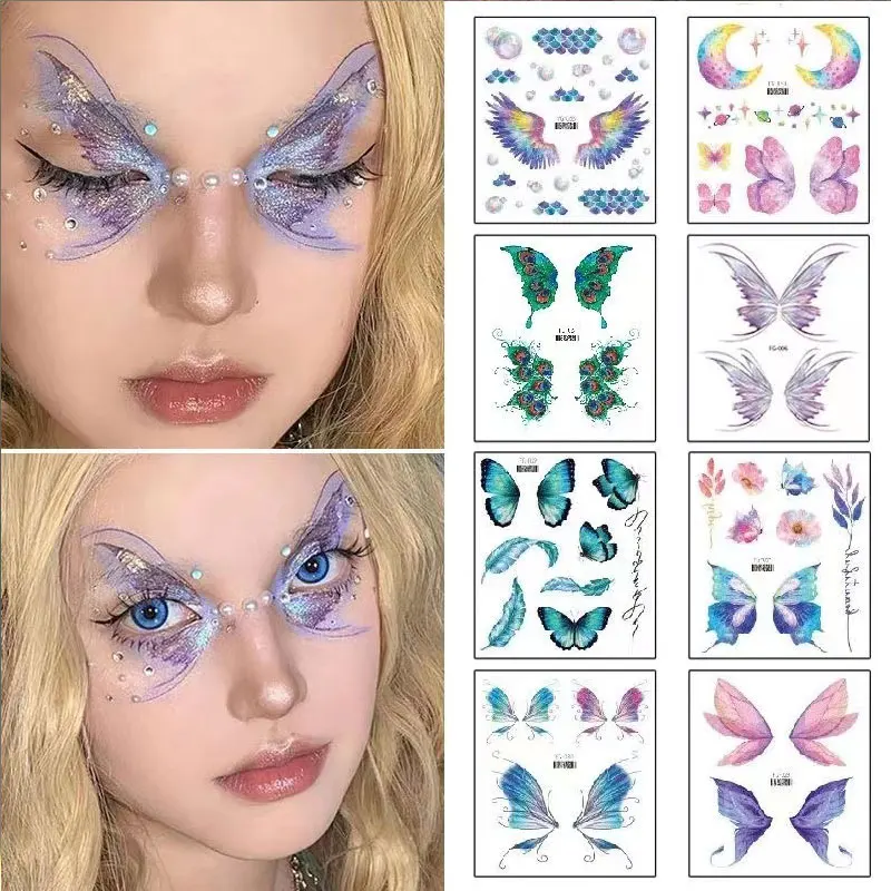 Top Trends: Fairy Butterfly Wings Glitter Tattoo Sticker Temporary Waterproof Eyes Face Arm Body Art Fake Tattoos Women Festival Accessories Shoppable Styles