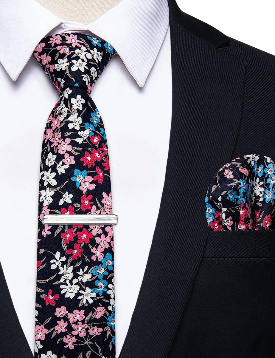 Top Trends: Luxury Black Floral Tie For Man Red Pink White Blue Flower Pattern Necktie Foe Wedding Party Pocket Square Corbatas Para Hombre Shoppable Styles