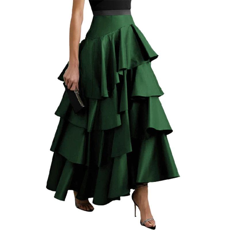 Top Trends: Yeezzi Female Stylish Selection A-Line Falbala Party Maxi Skirts High Waisted Solid Color Long Skirts For Women 2023 New Autumn Shoppable Styles