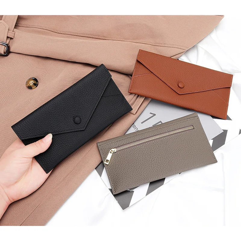 Top Trends: 100% Genuine Leather Women Long Wallet Luxury Solid Money Slim Clutch Bag For Ladies Fashion Cowhide ID Credit Card Holder Purse Shoppable Styles