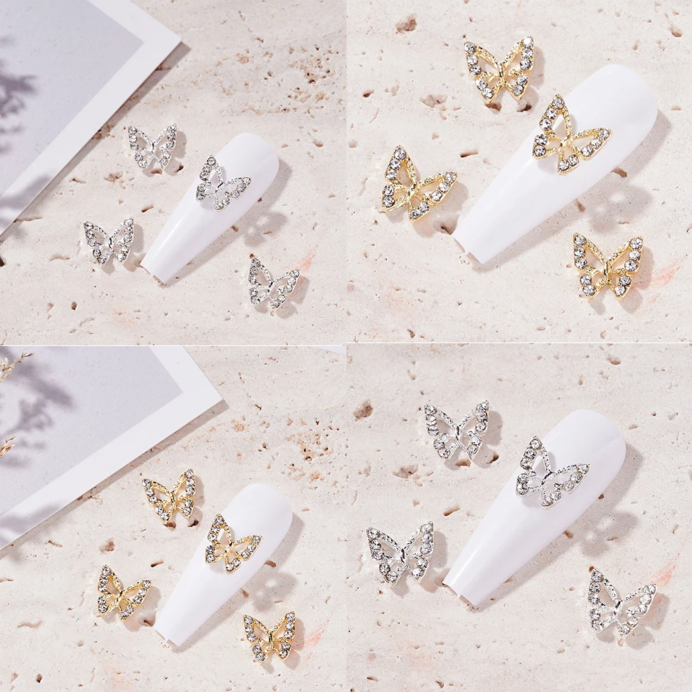 Top Trends: 10Pcs Butterfly Alloy Nail Charms 3D Gold / Silver Butterfly Crystal Rhinestone Nails Jewelry DIY Nail Art Decoration Accessories Shoppable Styles