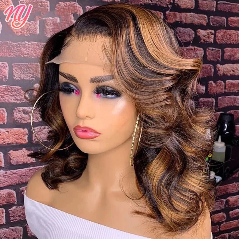 Top Trends: Highlight Short Bob Wig Loose Wave Lace Front Human Hair Wigs Brown Blonde Lace Frontal Wig P4 27 Color Ombre Lace Front Bob Wig Shoppable Styles