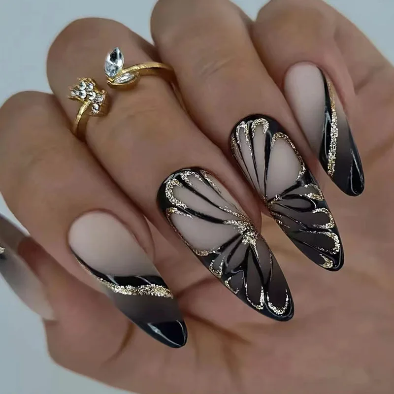 Top Trends: 24p / Box Long Ballet Acrylic Press On Nails Set Gothic Armor Fake Nails Dark Serpentine Flower False Nail Fashion Retro Removable Shoppable Styles - Image 6