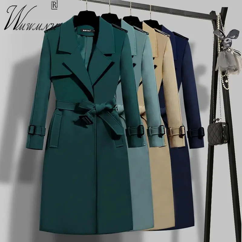 Top Trends: Elegant Belt Long Trench Coat Women 2023 Spring One Button Lined Slim Luxury Gabardina Office Lady Turndown Collar Fall Overcoat Shoppable Styles