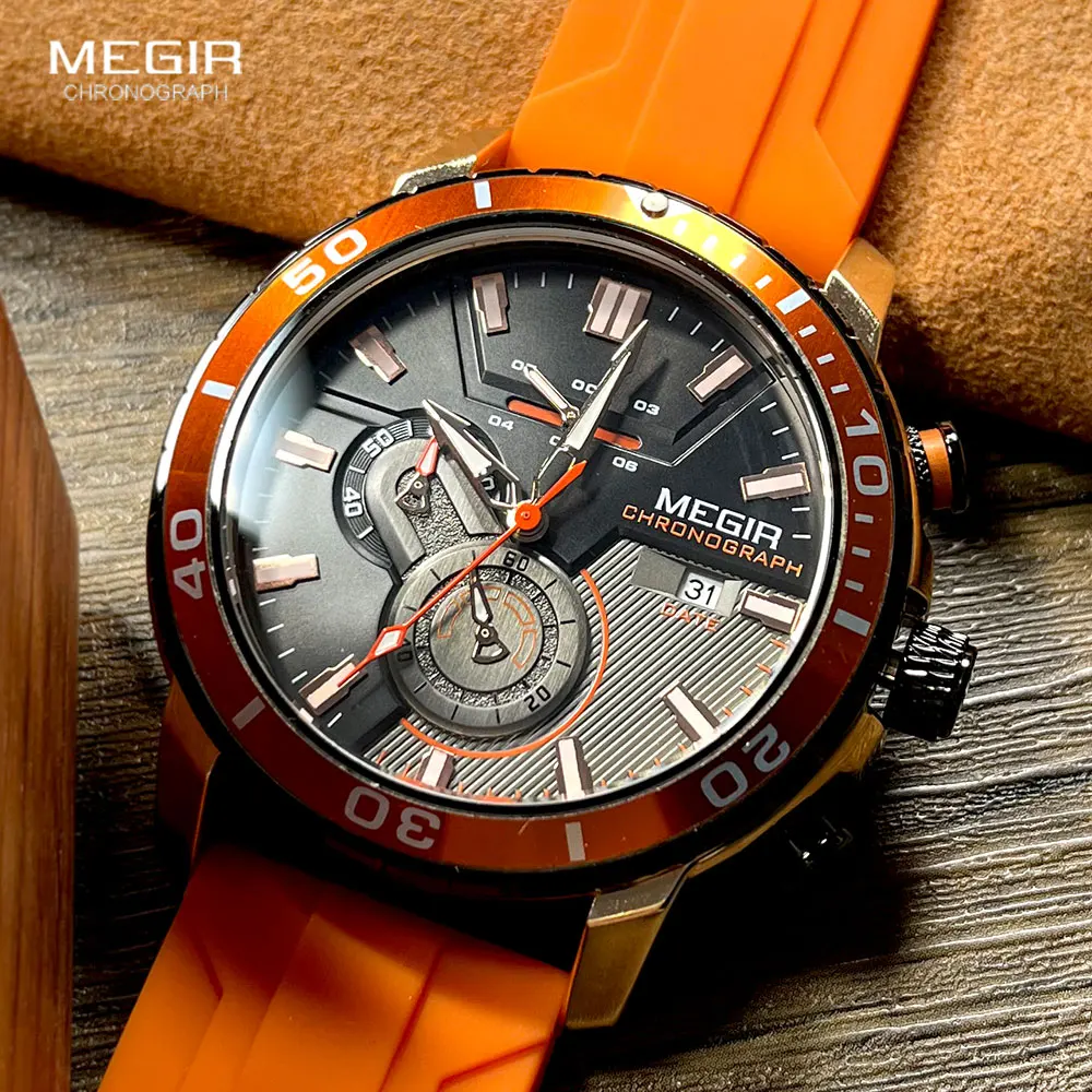 Top Trends: MEGIR Orange Sport Watch For Men Fashion Waterproof Silicone Strap Chronograph Quartz Wristwatch With Auto Date Luminous Hands Shoppable Styles