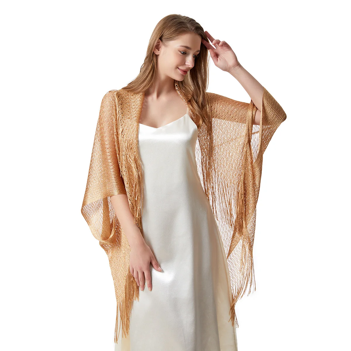 Top Trends: Golden Silvery Wire Tassels Shawls And Wraps For Evening Party Cardigan Shawl Bridal Bridesmaid Wedding Boleros Pure Color Shoppable Styles