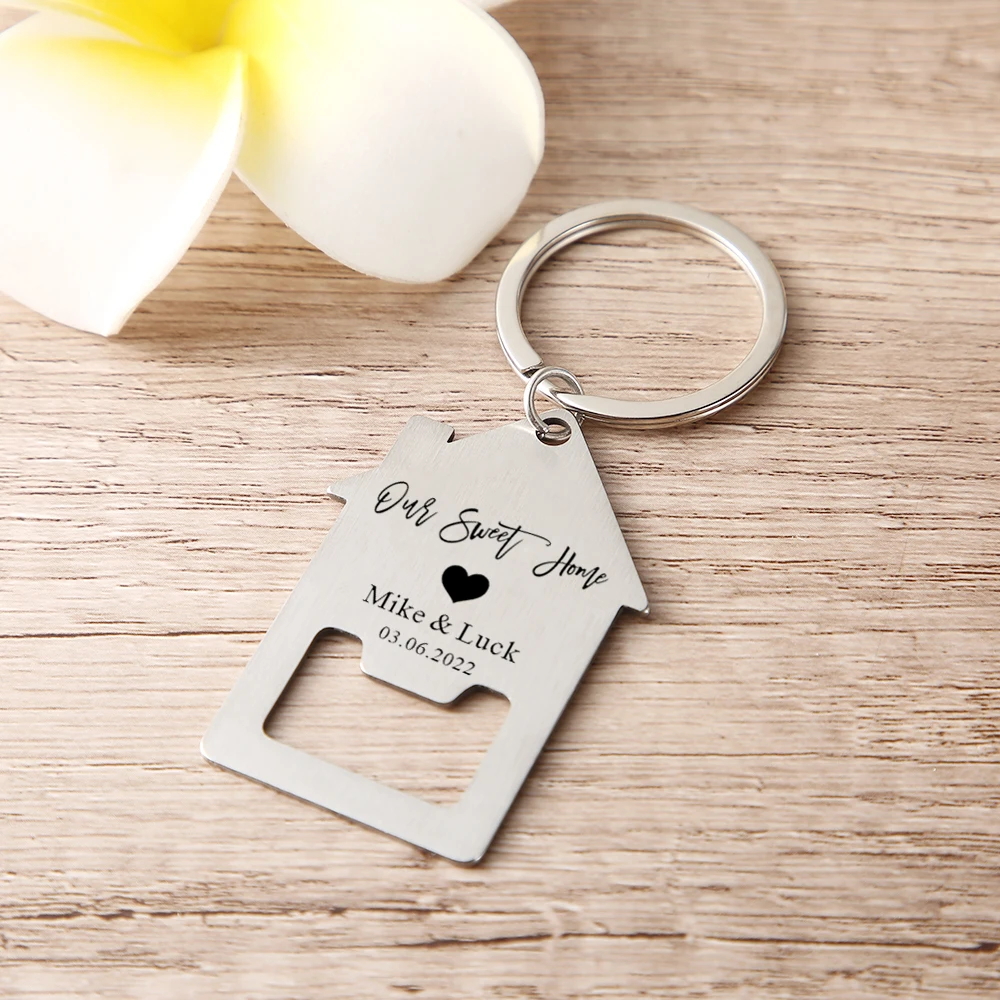 Top Trends: Custom Name And Date Bottle Opener Keychain House Shaped Stainless Keyring New Home Gift For Couples Personalised Gift For Guest Shoppable Styles