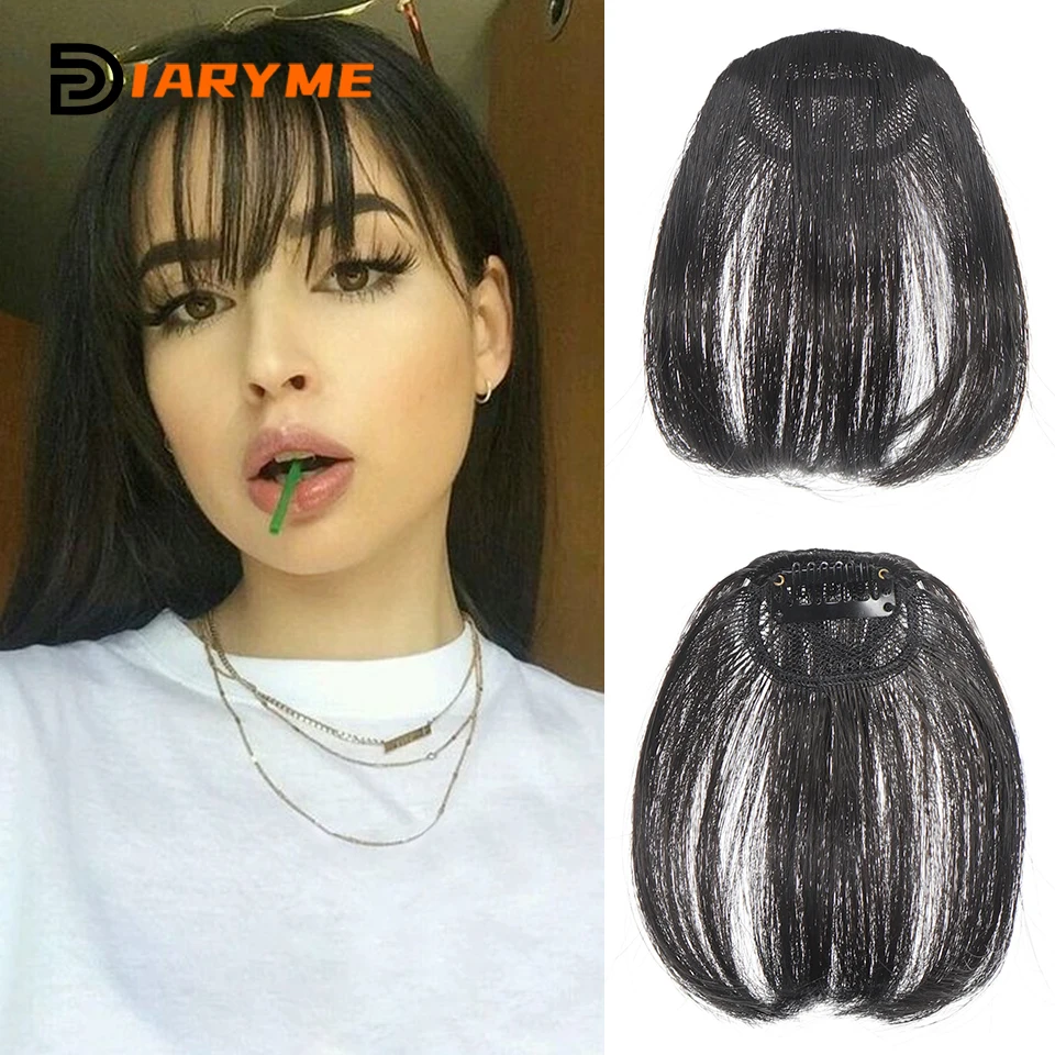 Top Trends: Synthetic Clip-In Air Hair Bangs Extension Natural Short Black Neat Straight Bangs Hair Extensions Heat Resistant False Bangs Ha Shoppable Styles