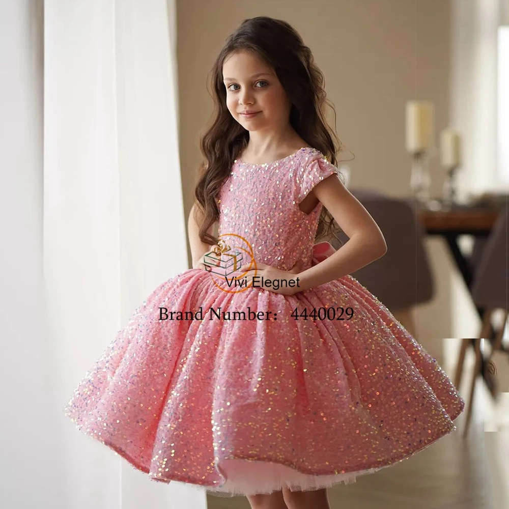 Top Trends: Pink Flower Girl Dresses For Wedding 2023 Summer Sequined Wedding Party Gown Puffy Short Sleeve فساتين اطفال للعيد New Shoppable Styles