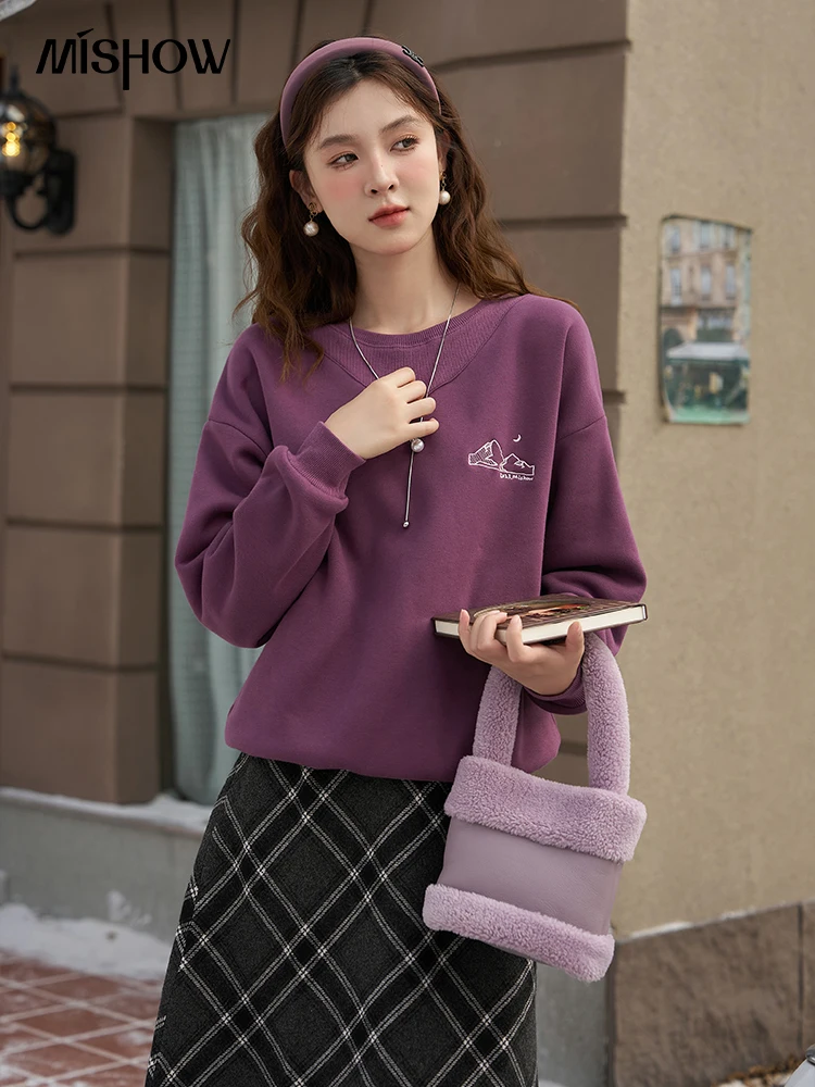 Top Trends: MISHOW American Sweatshirt For Women 2023 Autumn Winter New Crew Neck Women&#039;s Loose Pullover Plus Velvet Sweatshirts MXC55V0051 Shoppable Styles