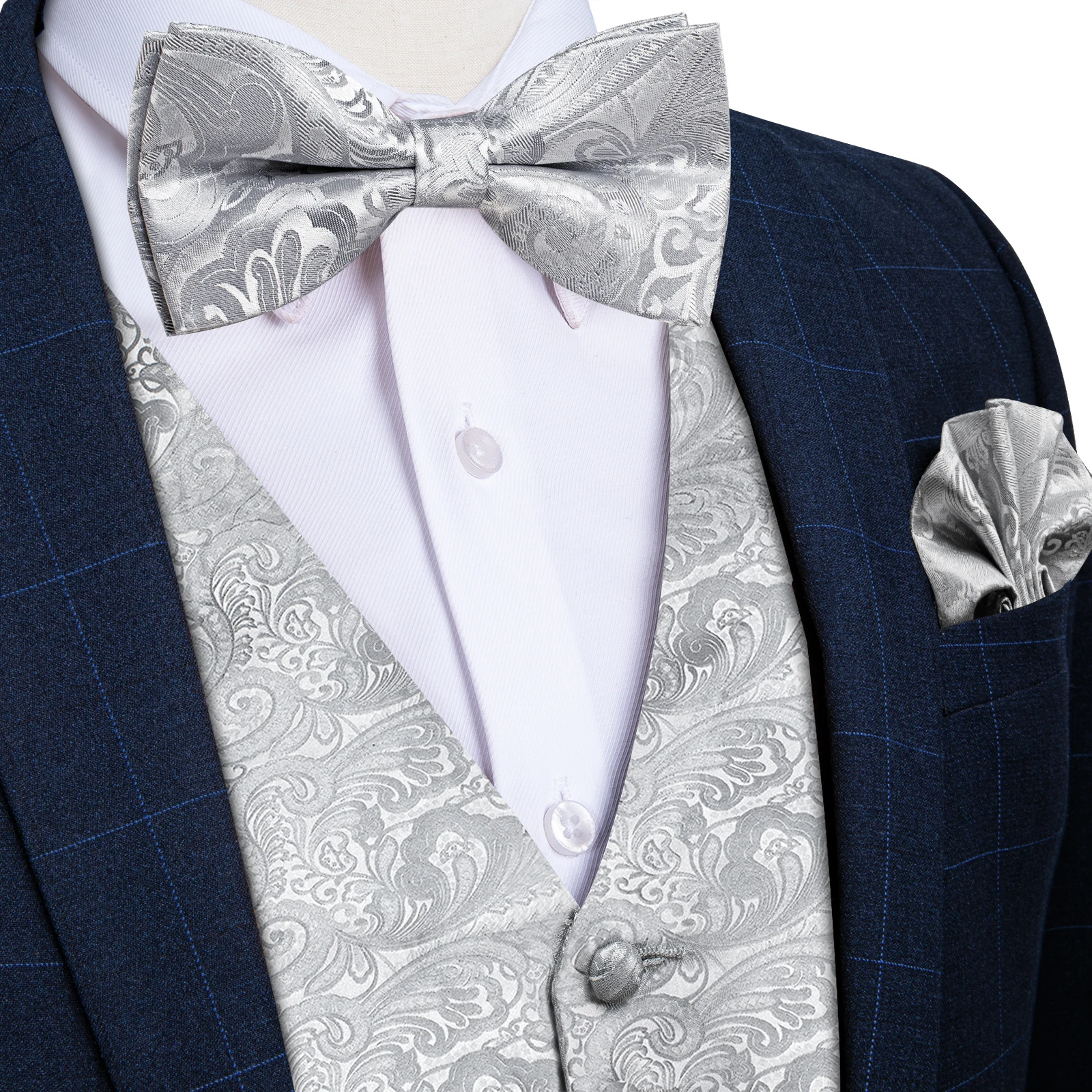 Top Trends: Formal Gray Vest For Man Wedding Fashion Men's Paisley Waistcoat Bow Ties Handkerchief Cufflinks Set Business Party Dress Vests Shoppable Styles - Image 4