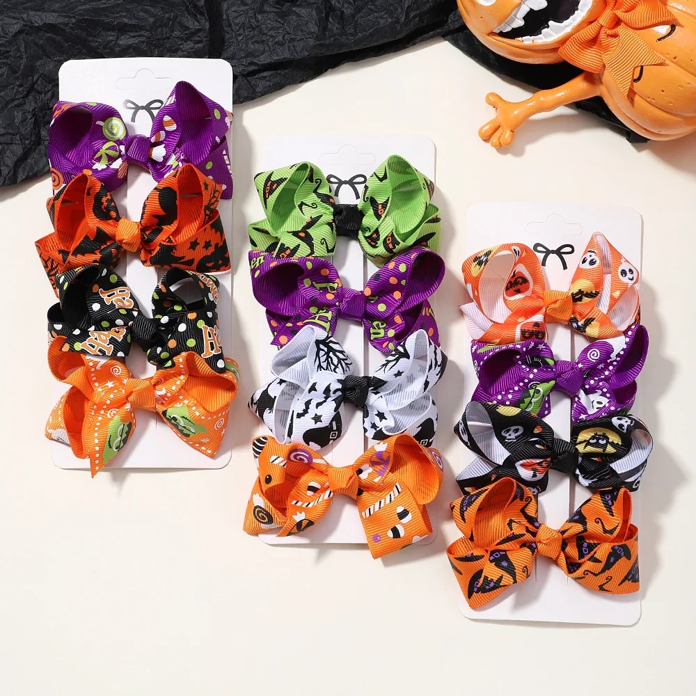 Top Trends: 4Pcs / Lot Baby Girls Christmas Halloween Kids Bows Hair Clips For Children Handmade New Year Decoration Hair Accessories Gifts Shoppable Styles - Image 5